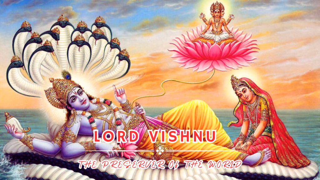 Lord Vishnu lying on Sheshnag with lakshmi