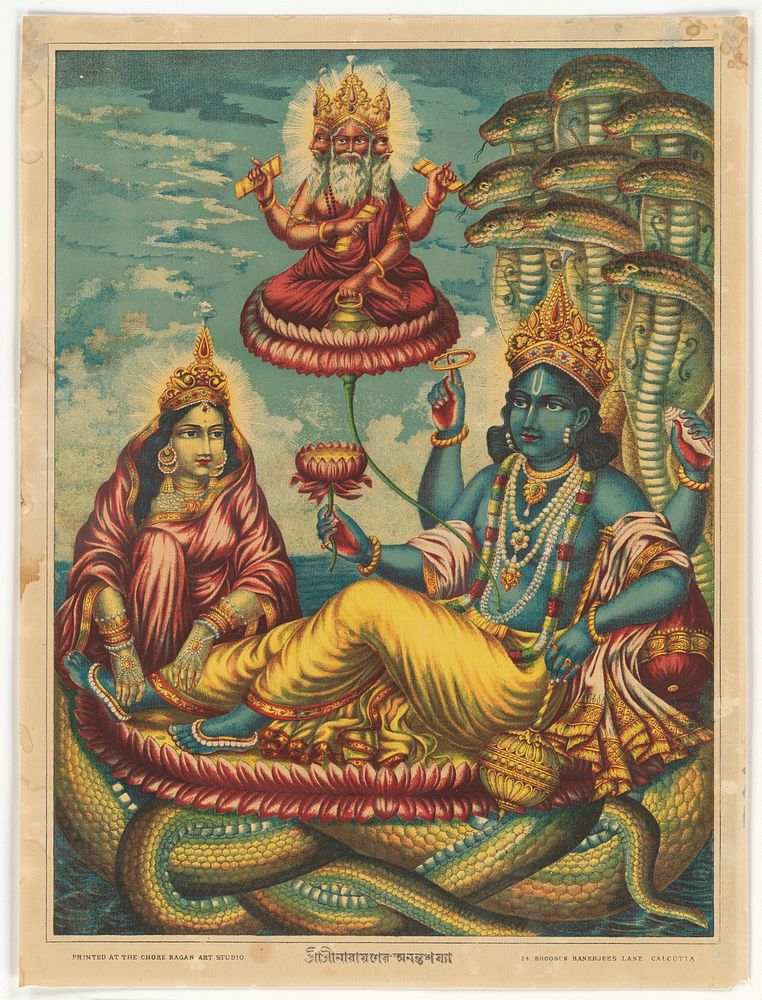 Lord Vishnu sitting on Sheshnag and brahma emerging from his Navel